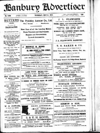 cover page of Banbury Advertiser published on May 8, 1919