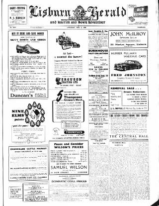 cover page of Lisburn Herald and Antrim and Down Advertiser published on May 8, 1954