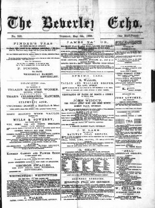 cover page of Beverley Echo published on May 8, 1888