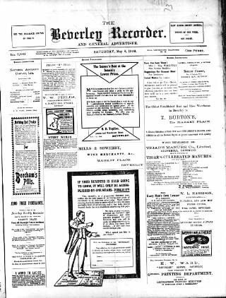 cover page of Beverley and East Riding Recorder published on May 8, 1909