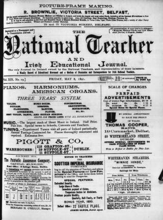 cover page of National Teacher, and Irish Educational Journal (Dublin, Ireland) published on May 8, 1891