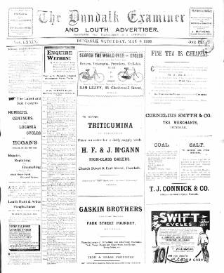 cover page of Dundalk Examiner and Louth Advertiser published on May 8, 1909