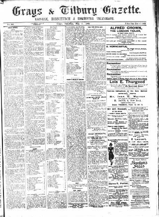 cover page of Grays & Tilbury Gazette, and Southend Telegraph published on May 9, 1903