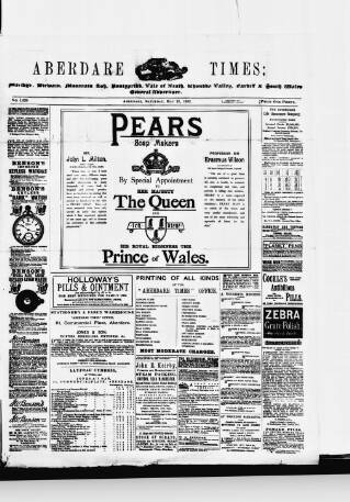 cover page of Aberdare Times published on May 21, 1892