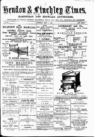 cover page of Hendon & Finchley Times published on May 8, 1880