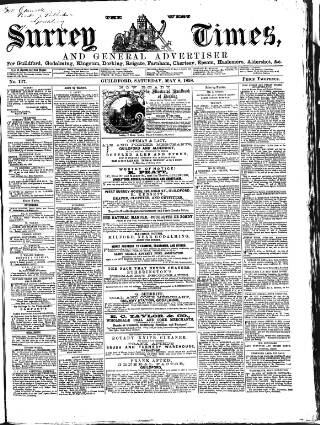 cover page of West Surrey Times published on May 8, 1858