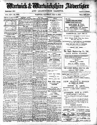 cover page of Warwick and Warwickshire Advertiser published on May 8, 1920
