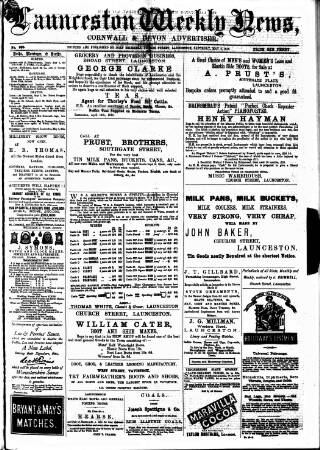cover page of Launceston Weekly News, and Cornwall & Devon Advertiser. published on May 8, 1875