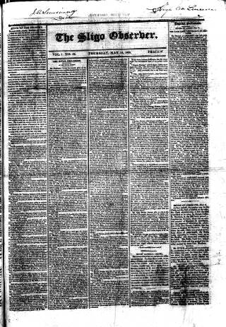 cover page of Sligo Observer published on May 14, 1829