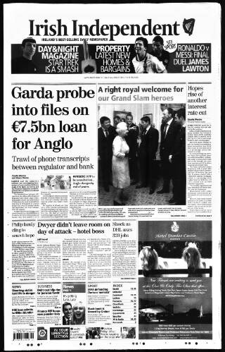 cover page of Irish Independent published on May 8, 2009