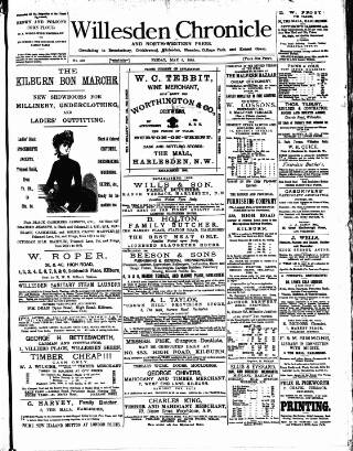 cover page of Willesden Chronicle published on May 8, 1885