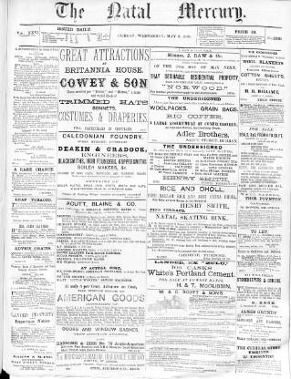 cover page of Natal Mercury published on May 8, 1878
