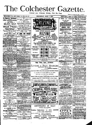 cover page of Colchester Gazette published on May 8, 1889