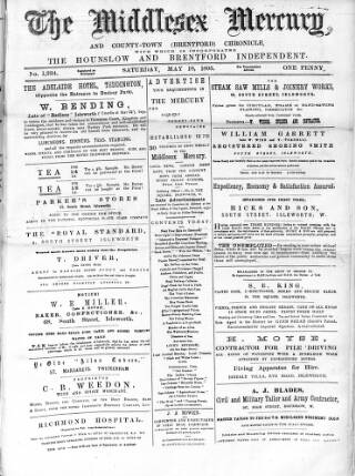 cover page of Middlesex Mercury published on May 18, 1895