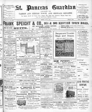 cover page of St. Pancras Guardian and Camden and Kentish Towns Reporter published on May 8, 1908