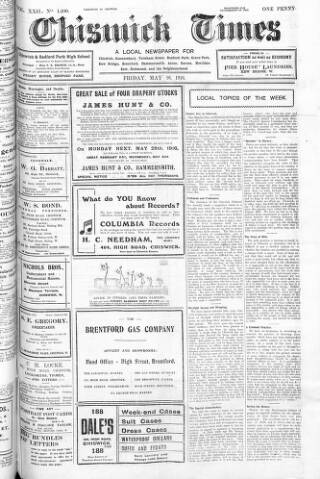 cover page of Chiswick Times published on May 26, 1916