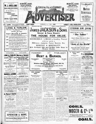 cover page of Crystal Palace District Times & Advertiser published on May 21, 1926