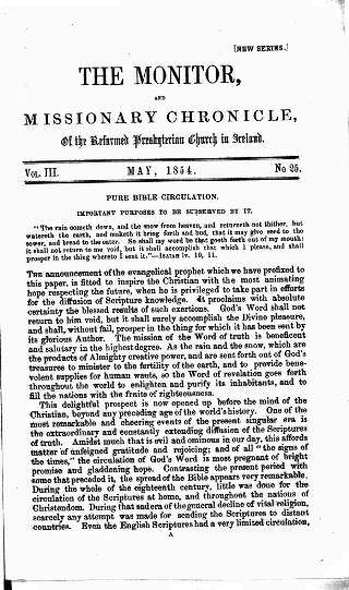 cover page of Monitor and Missionary Chronicle published on May 1, 1854