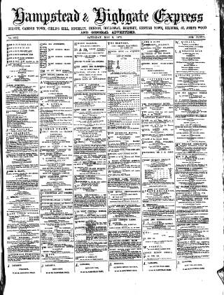 cover page of Hampstead & Highgate Express published on May 8, 1875