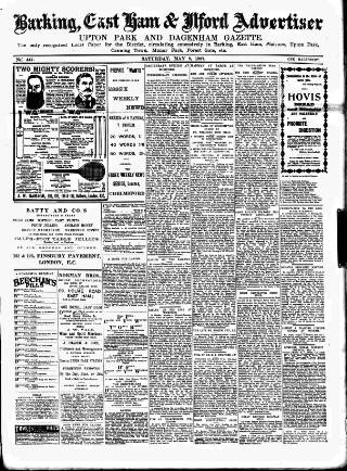 cover page of Barking, East Ham & Ilford Advertiser, Upton Park and Dagenham Gazette published on May 8, 1897