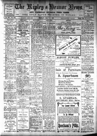 cover page of Ripley and Heanor News and Ilkeston Division Free Press published on May 8, 1908