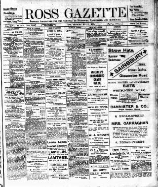 cover page of Ross Gazette published on May 8, 1913