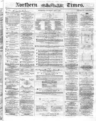 cover page of Northern Daily Times published on May 8, 1858