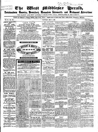 cover page of West Middlesex Herald published on May 8, 1869