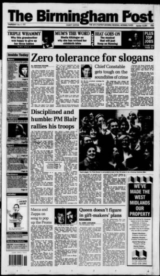 cover page of Birmingham Daily Post published on May 8, 1997