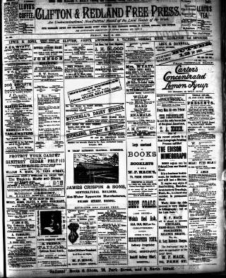 cover page of Clifton and Redland Free Press published on May 8, 1891