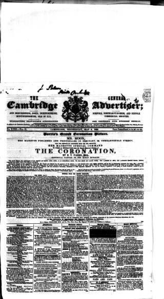 cover page of Cambridge General Advertiser published on May 8, 1839