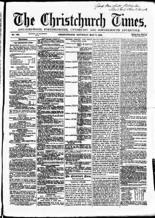 cover page of Christchurch Times published on May 8, 1869