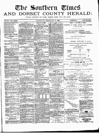 cover page of Southern Times and Dorset County Herald published on May 8, 1885