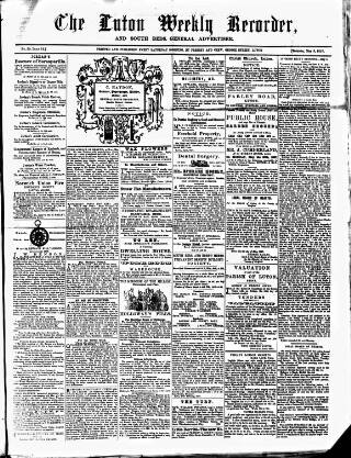 cover page of Luton Weekly Recorder published on May 9, 1857