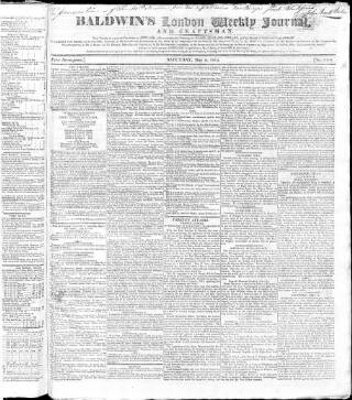 cover page of Baldwin's London Weekly Journal published on May 8, 1819