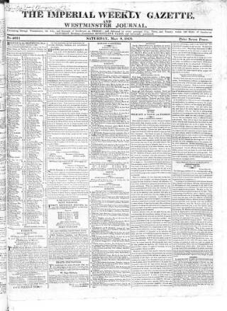 cover page of Imperial Weekly Gazette published on May 8, 1819