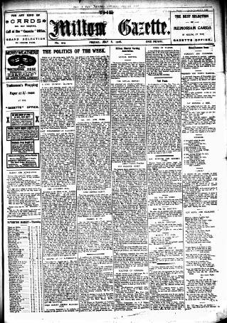 cover page of Millom Gazette published on May 8, 1908