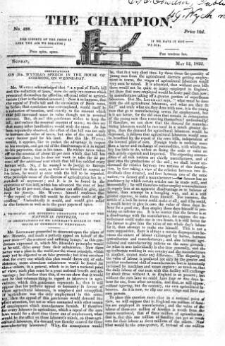 cover page of Champion (London) published on May 12, 1822