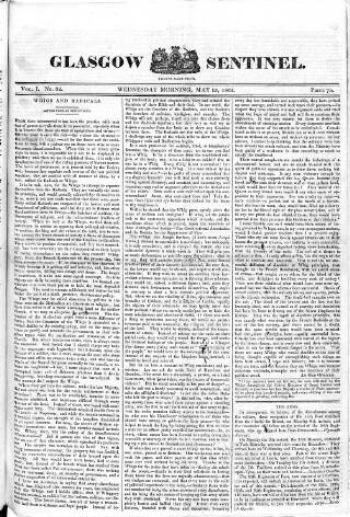 cover page of Glasgow Sentinel published on May 15, 1822