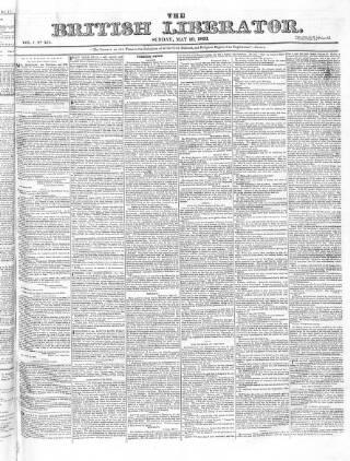 cover page of British Liberator published on May 19, 1833