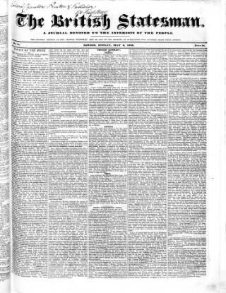 cover page of British Statesman published on May 8, 1842
