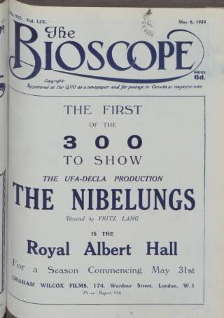 cover page of The Bioscope published on May 8, 1924