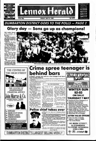 cover page of Lennox Herald published on May 8, 1992