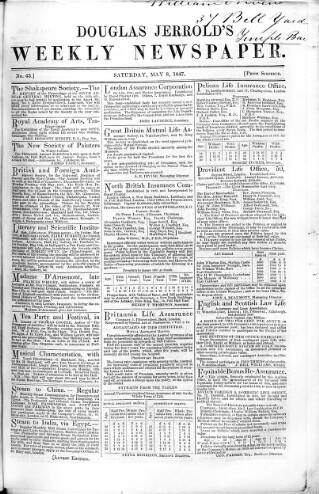 cover page of Douglas Jerrold's Weekly Newspaper published on May 8, 1847