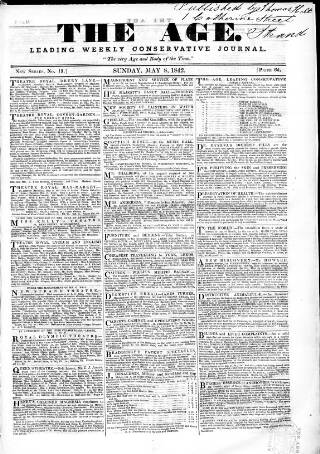 cover page of Age (London) published on May 8, 1842