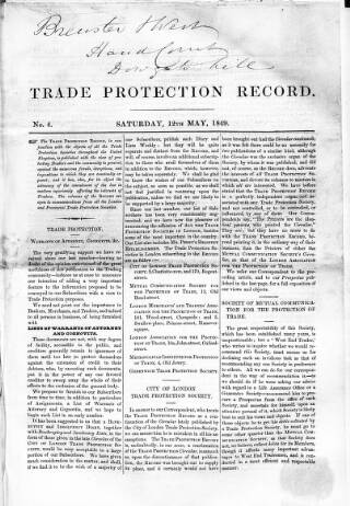 cover page of Trade Protection Record published on May 12, 1849