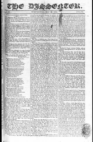 cover page of Dissenter published on May 20, 1812