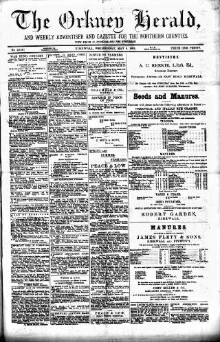 cover page of Orkney Herald, and Weekly Advertiser and Gazette for the Orkney & Zetland Islands published on May 8, 1901