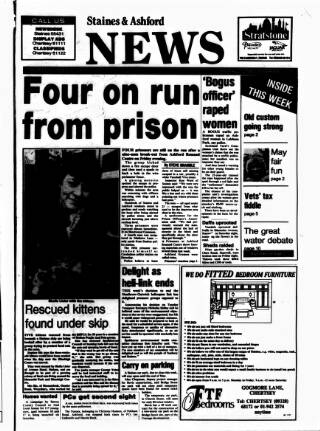 cover page of Staines & Ashford News published on May 8, 1986