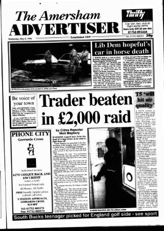 cover page of Amersham Advertiser published on May 8, 1996